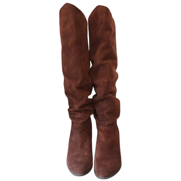 Steve Madden Savas Tall Suede Slouch Boots Burgundy Knee High Heeled Boot 6 - Picture 3 of 11